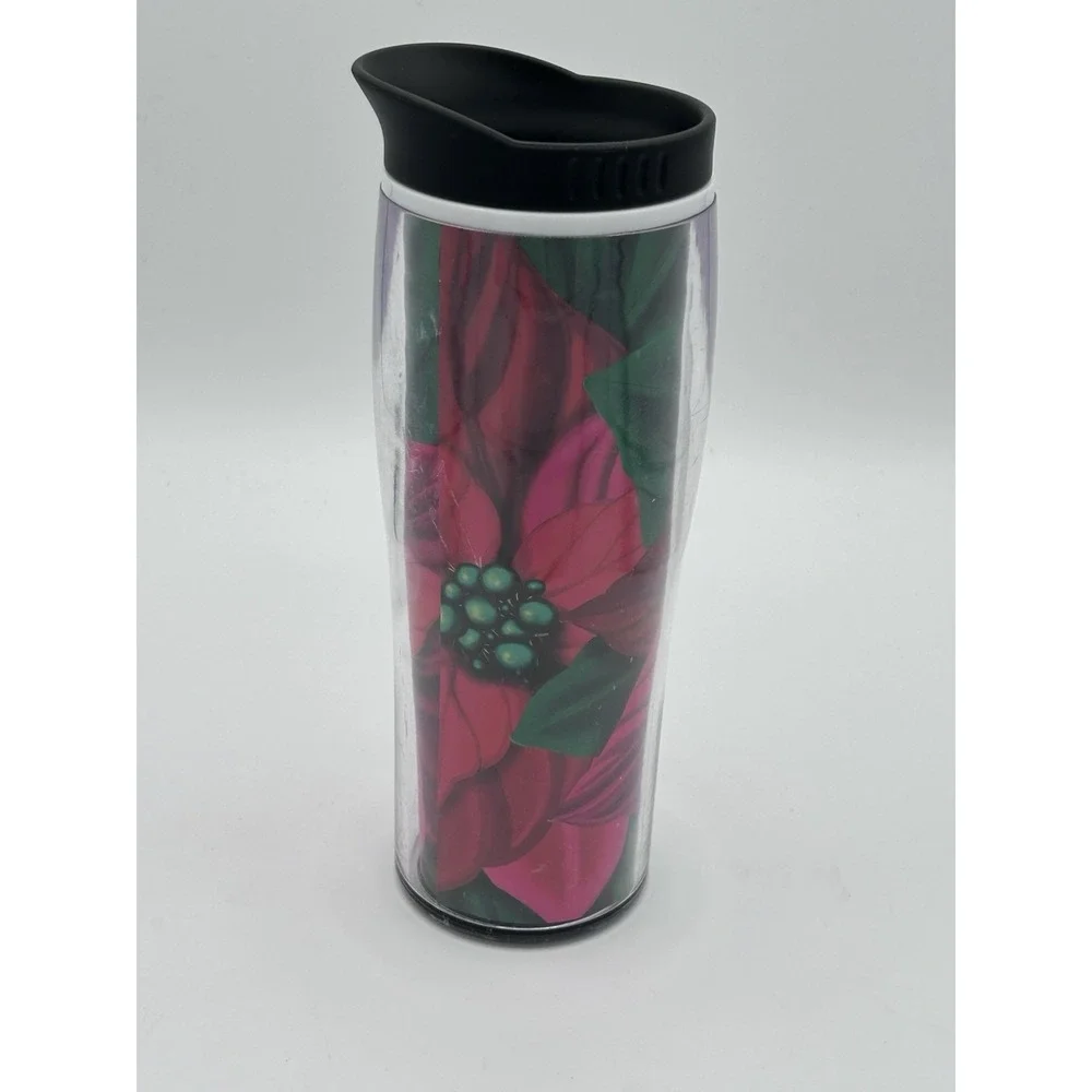 Starbucks 2020 Holiday Poinsettia Travel Tumbler 16 oz Red Floral Coffee Cup‎